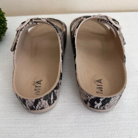 MIA Girl Snake Print Taupe/Black Dual Buckle Lightweight Slide Sandals Women’s 7 - Picture 7 of 8